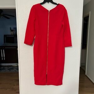 LK Bennett Red Midi Sheath Dress with Gold Back Zip